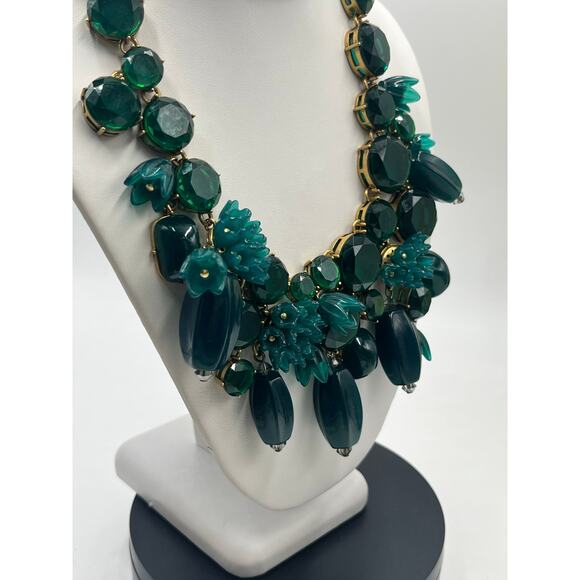 J. Crew Green Bauble Glass Resin Flower Cluster Bib Runway Gold Ox Necklace - Picture 8 of 14